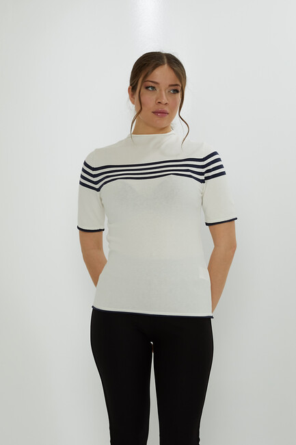 Women's Knitwear American Model Striped Ecru - 31759 | KAZEE - Thumbnail