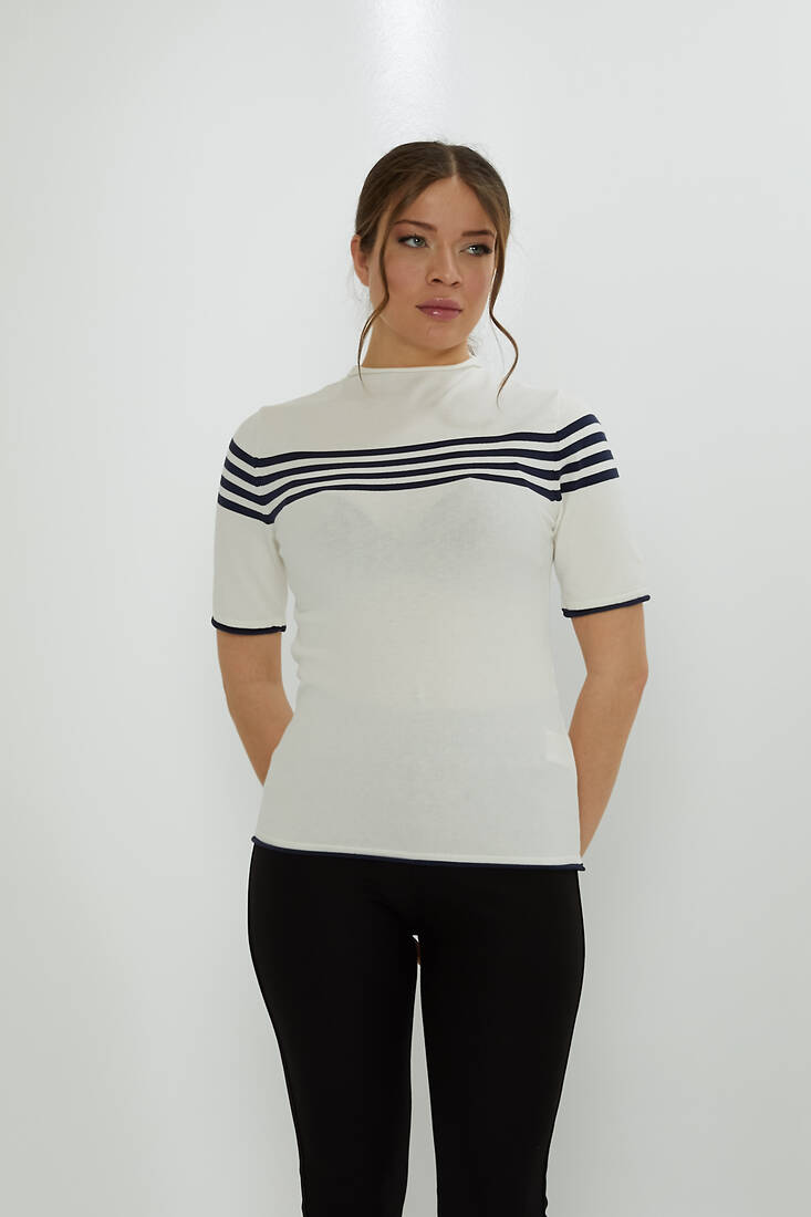 Women's Knitwear American Model Striped Ecru - 31759 | KAZEE