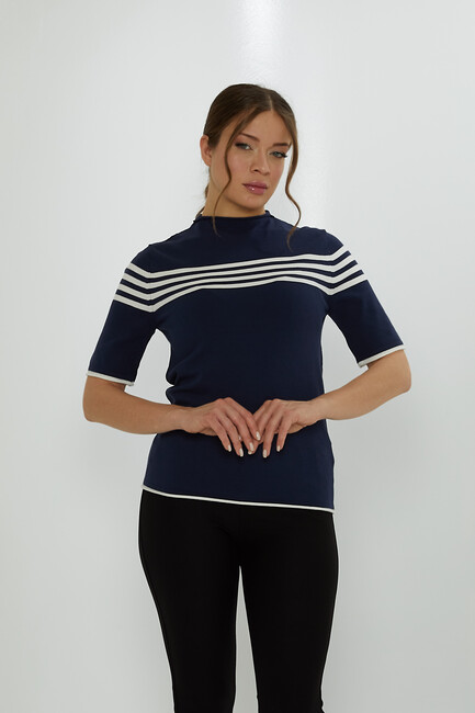 Women's Knitwear American Model Striped Navy Blue - 31759 | KAZEE - Thumbnail