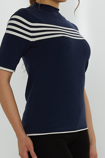 Women's Knitwear American Model Striped Navy Blue - 31759 | KAZEE - Thumbnail