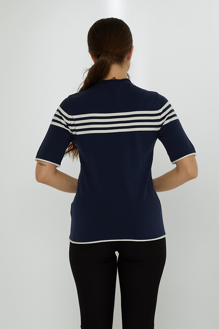 Women's Knitwear American Model Striped Navy Blue - 31759 | KAZEE - Thumbnail