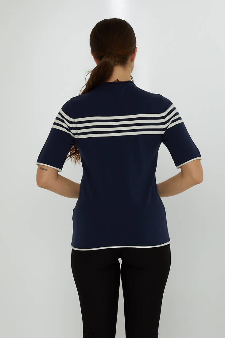 Women's Knitwear American Model Striped Navy Blue - 31759 | KAZEE