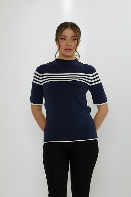 Women's Knitwear American Model Striped Navy Blue - 31759 | KAZEE - Thumbnail