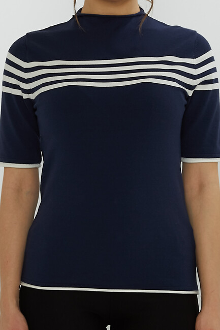 Women's Knitwear American Model Striped Navy Blue - 31759 | KAZEE - Thumbnail