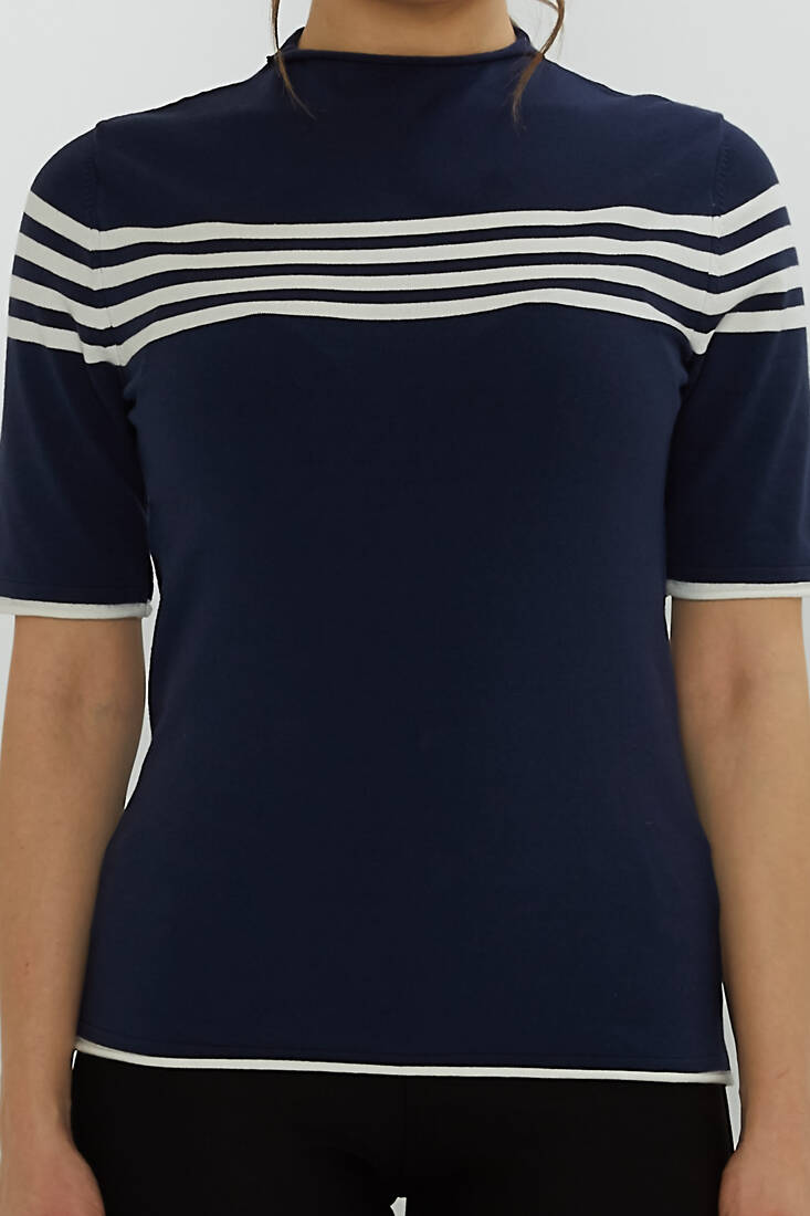 Women's Knitwear American Model Striped Navy Blue - 31759 | KAZEE