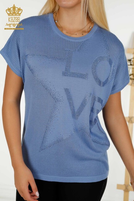 Women's Knitwear Text Detail Blue - 30501 | KAZEE - Thumbnail