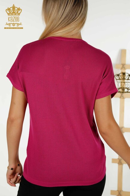 Women's Knitwear Text Detailed Fuchsia - 30501 | KAZEE - Thumbnail