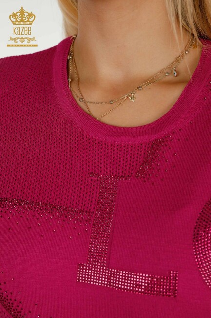 Women's Knitwear Text Detailed Fuchsia - 30501 | KAZEE - Thumbnail