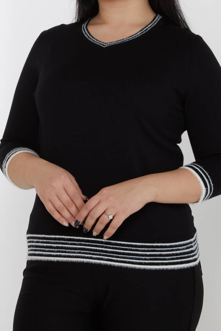 Women's Knitwear V-Neck Striped Detail Black - 31353 | KAZEE