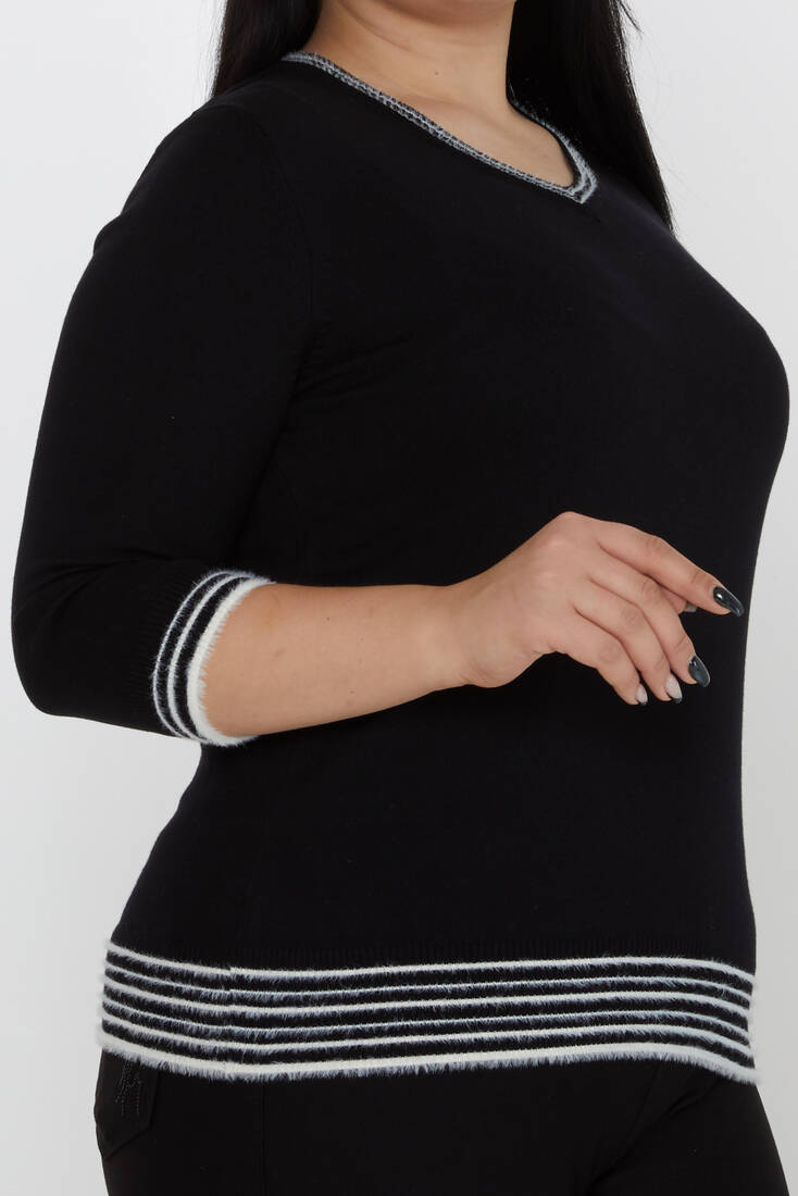 Women's Knitwear V-Neck Striped Detail Black - 31353 | KAZEE