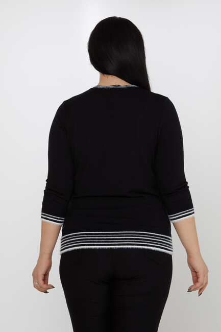 Women's Knitwear V-Neck Striped Detail Black - 31353 | KAZEE - Thumbnail