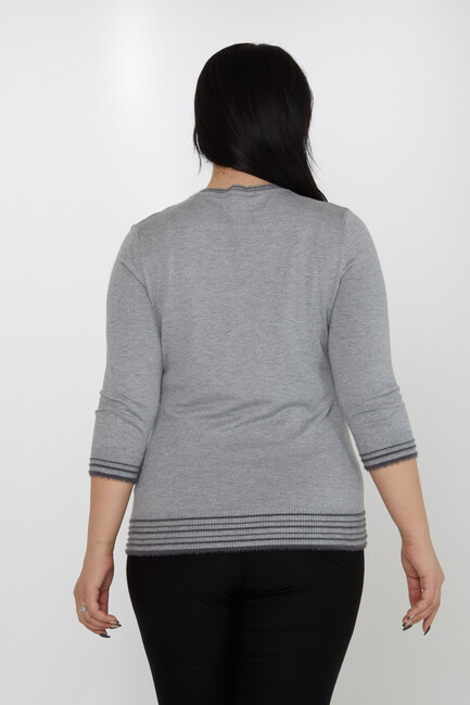 Women's Knitwear V-Neck Striped Detail Gray - 31353 | KAZEE - Thumbnail