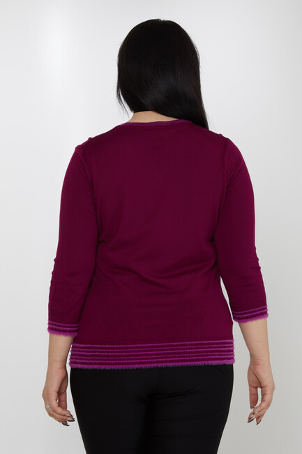 Women's Knitwear V-Neck Striped Detailed Violet - 31353 | KAZEE - Thumbnail