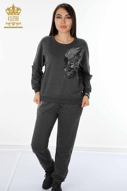 Women's Tracksuit Set Tiger Pattern Anthracite - 17459 | KAZEE - Thumbnail