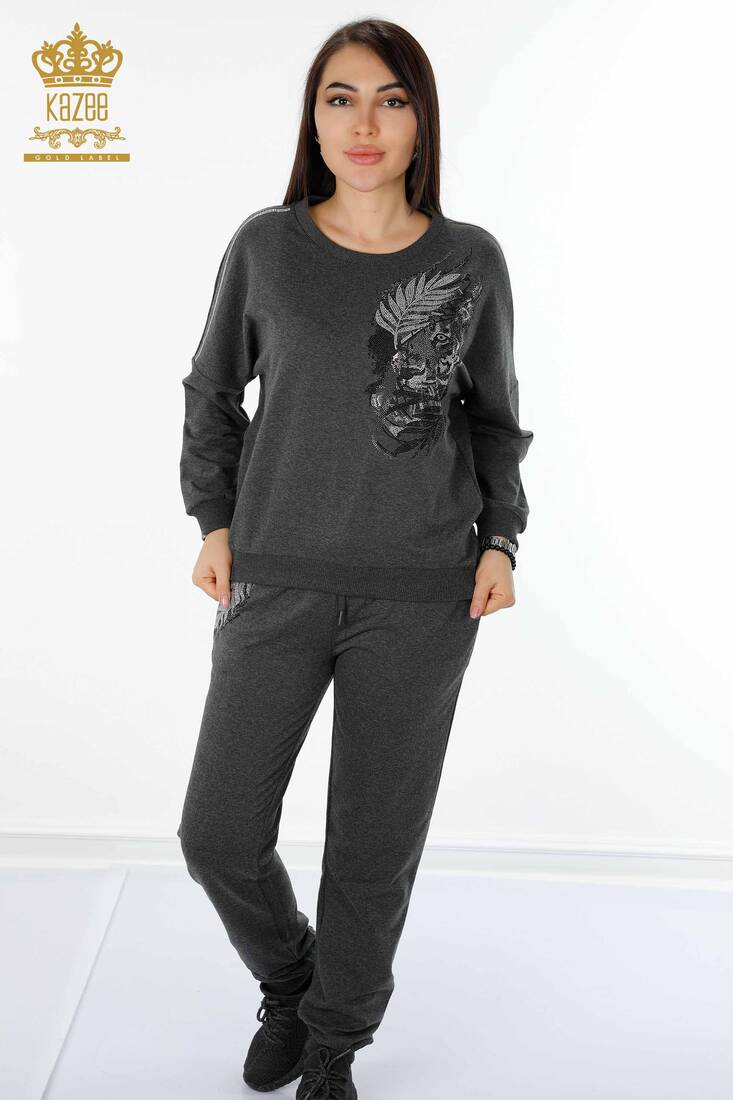 Women's Tracksuit Set Tiger Pattern Anthracite - 17459 | KAZEE