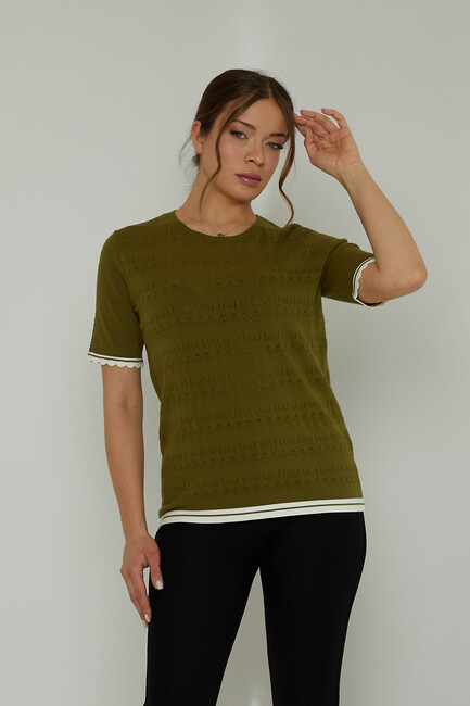 Women's Knitwear Crew Neck Hole Detail Dark Green - 31762 | KAZEE - Thumbnail