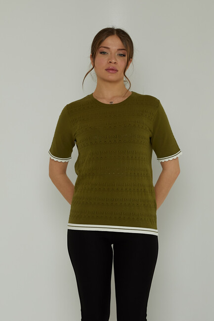 Women's Knitwear Crew Neck Hole Detail Dark Green - 31762 | KAZEE - Thumbnail