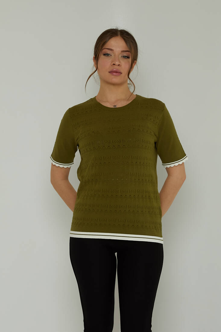 Women's Knitwear Crew Neck Hole Detail Dark Green - 31762 | KAZEE