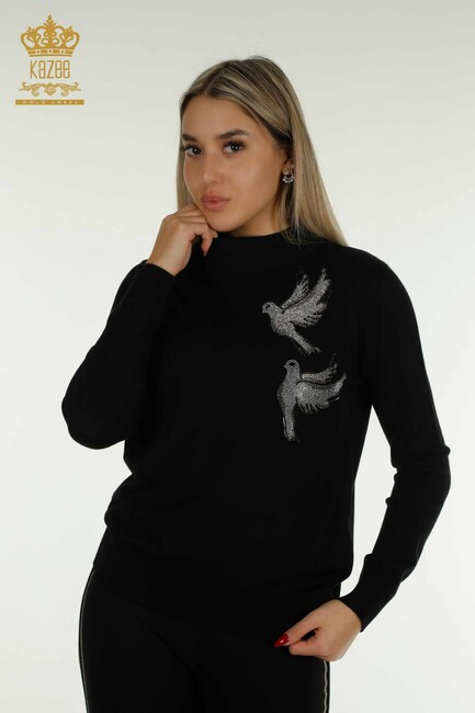 Women's Sweater Stone Bird Pattern Black - 30745 | KAZEE - Thumbnail