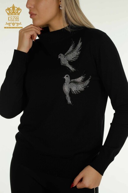 Women's Sweater Stone Bird Pattern Black - 30745 | KAZEE - Thumbnail