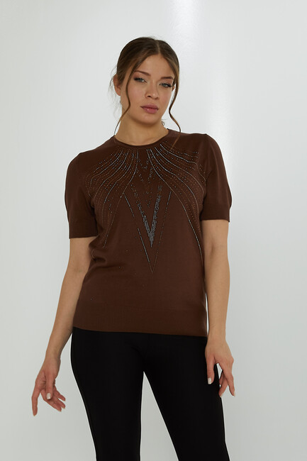 Women's Knitwear Crew Neck Stoned Brown - 31726 | KAZEE - Thumbnail