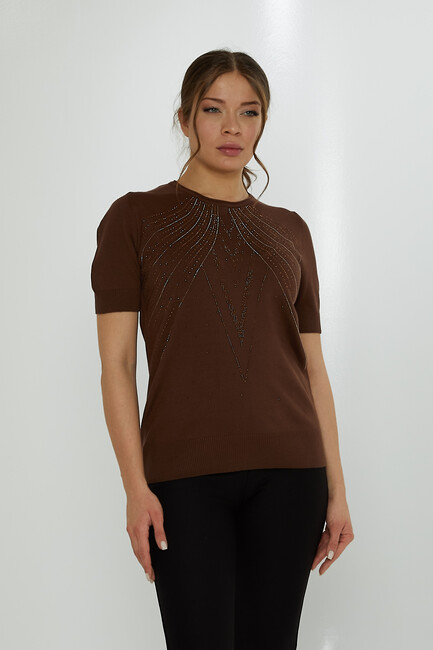 Women's Knitwear Crew Neck Stoned Brown - 31726 | KAZEE - Thumbnail