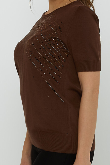 Women's Knitwear Crew Neck Stoned Brown - 31726 | KAZEE - Thumbnail