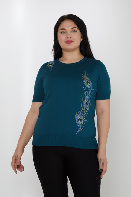 Women's Knitwear American Model Stone Emerald - 30994 | KAZEE - Thumbnail