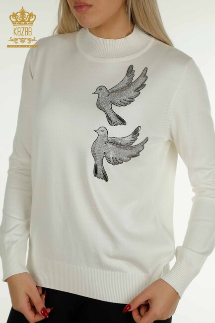 Women's Sweater Stoned Bird Patterned Ecru - 30745 | KAZEE - Thumbnail