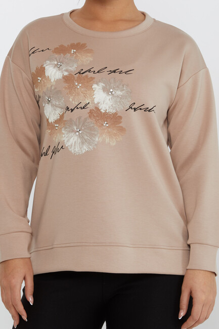 Women's Sweatshirt Beaded Detail Beige - 17806 | KAZEE - Thumbnail