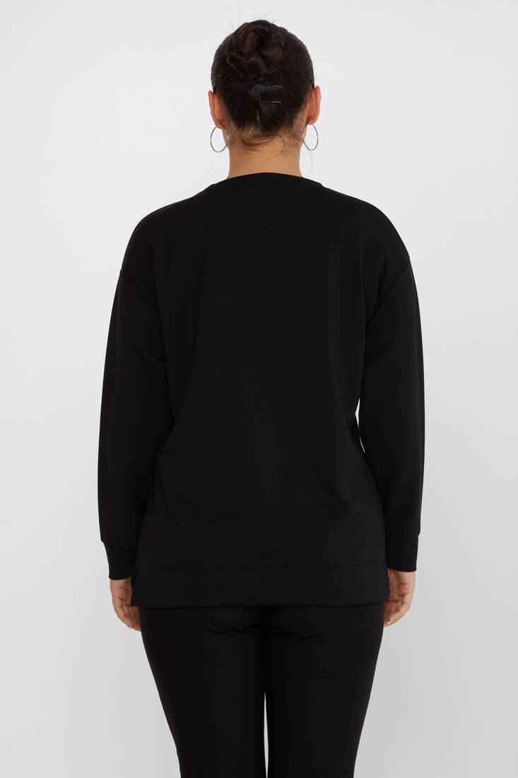 Women's Sweatshirt Beaded Detail Black - 17806 | KAZEE