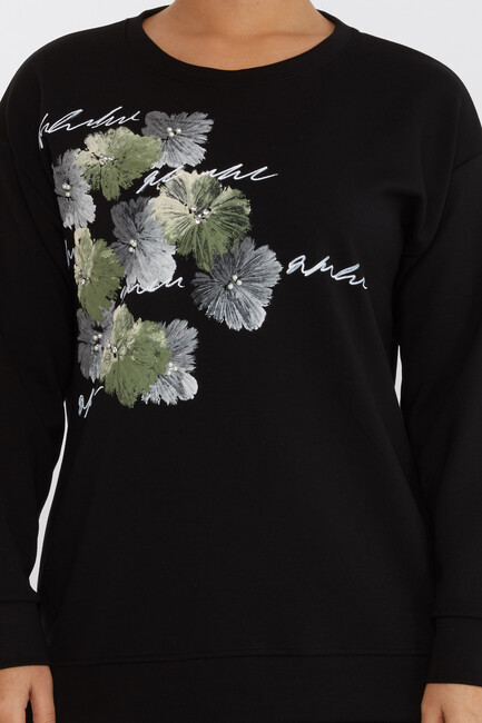 Women's Sweatshirt Beaded Detail Black - 17806 | KAZEE - Thumbnail