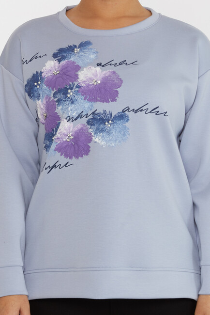 Women's Sweatshirt Beaded Detail Blue - 17806 | KAZEE - Thumbnail