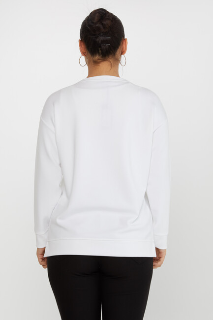 Women's Sweatshirt Beaded Detail Ecru - 17806 | KAZEE - Thumbnail