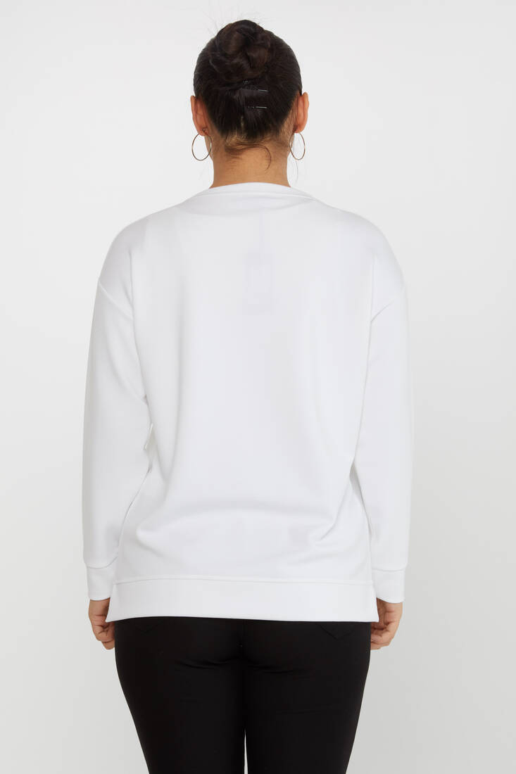 Women's Sweatshirt Beaded Detail Ecru - 17806 | KAZEE