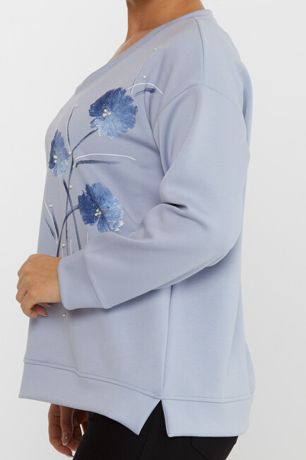 Women's Sweatshirt Floral Pattern Blue - 17817 | KAZEE - Thumbnail