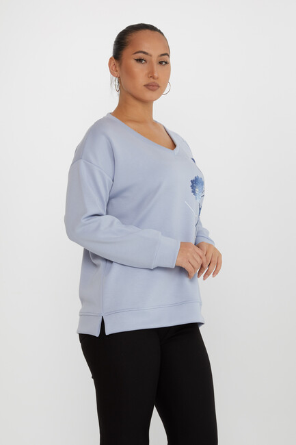 Women's Sweatshirt Floral Pattern Blue - 17817 | KAZEE - Thumbnail