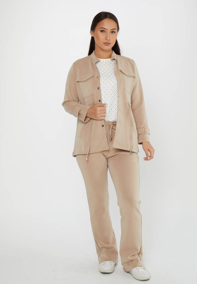 Women's Tracksuit Button Detail Beige - 17622 | KAZEE