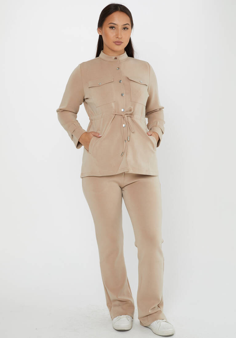 Women's Tracksuit Button Detail Beige - 17622 | KAZEE