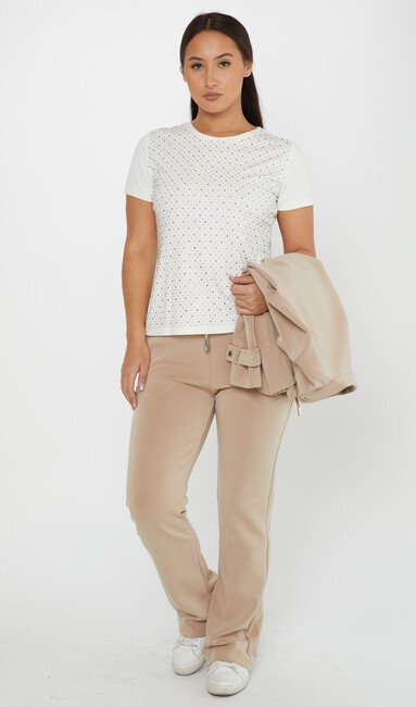 Women's Tracksuit Button Detail Beige - 17622 | KAZEE - Thumbnail