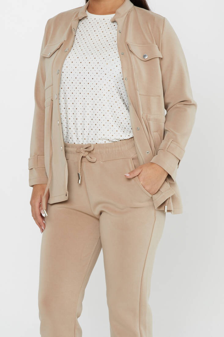 Women's Tracksuit Button Detail Beige - 17622 | KAZEE