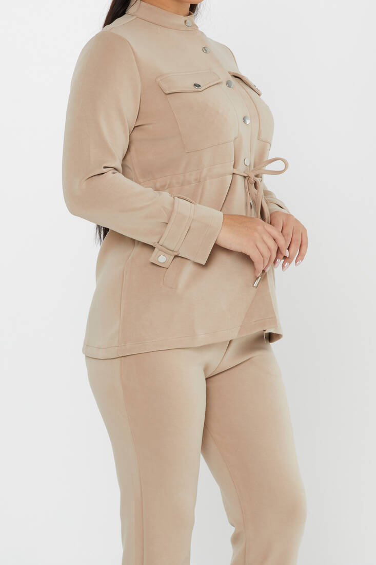 Women's Tracksuit Button Detail Beige - 17622 | KAZEE