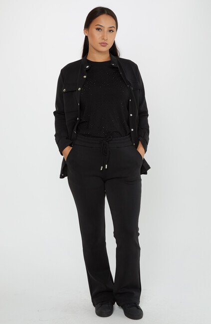 Women's Tracksuit Button Detail Black - 17622 | KAZEE - Thumbnail