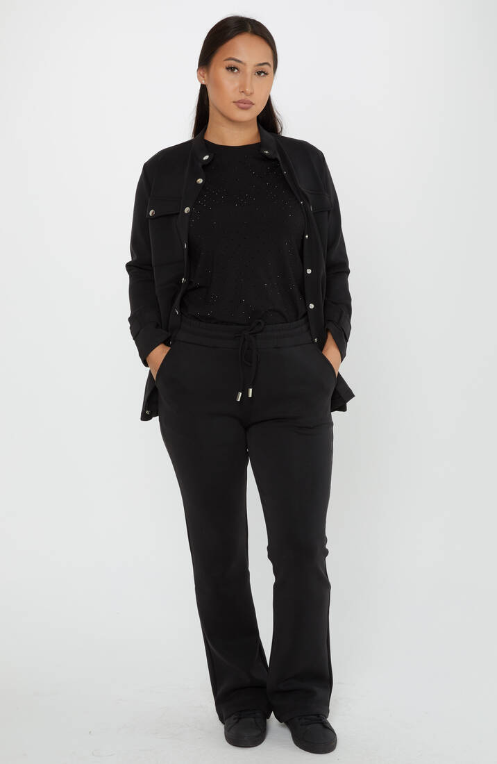 Women's Tracksuit Button Detail Black - 17622 | KAZEE