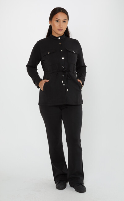 Women's Tracksuit Button Detail Black - 17622 | KAZEE - Thumbnail