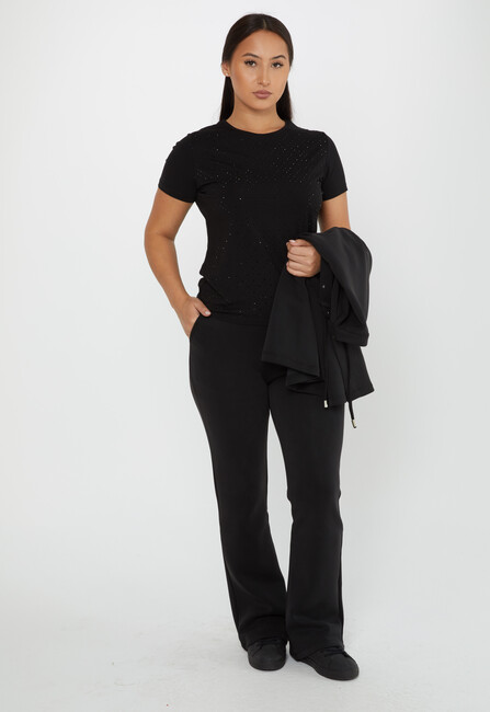 Women's Tracksuit Button Detail Black - 17622 | KAZEE - Thumbnail