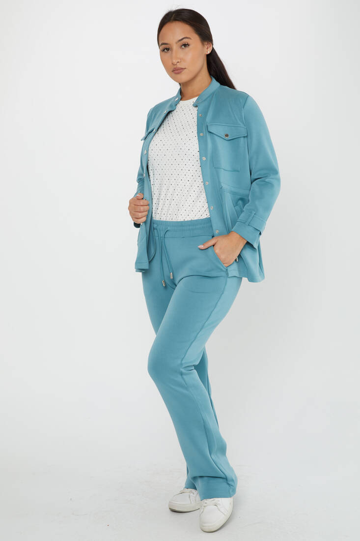 Women's Tracksuit Button Detail Blue - 17622 | KAZEE