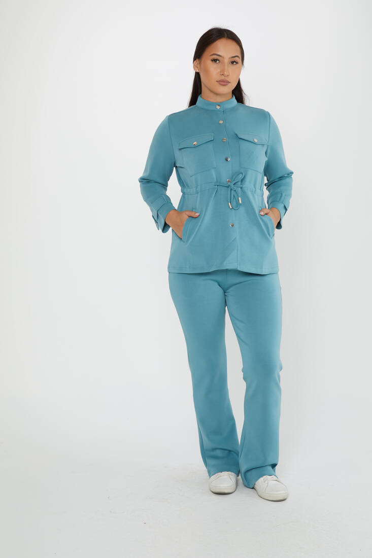 Women's Tracksuit Button Detail Blue - 17622 | KAZEE