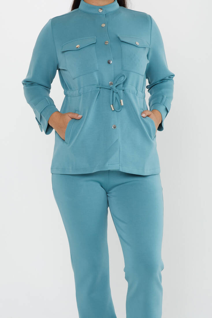 Women's Tracksuit Button Detail Blue - 17622 | KAZEE