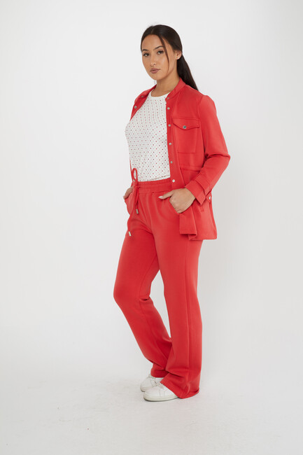 Women's Tracksuit Button Detail Red - 17622 | KAZEE - Thumbnail